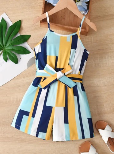 NEW Girl's Blue & Gold Geometric Romper, Shorts, One-Piece, Jumper, Size 5 - Picture 3 of 3