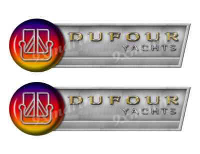 DUFOUR Yachts Retro Brushed Metal Vinyl Decal Boat Stickers 2 PC Set, 10'' x 3.5''