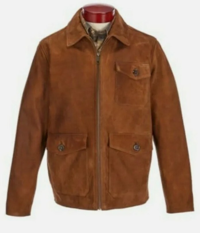 Roundtree & Yorke cognac.suede NUBUCK  Leather BOMBER Jacket. FullZIP SZ. Medium