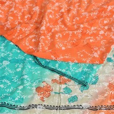 Sanskriti Vintage Sarees Multi Pure Crepe Silk Printed Sari 5Yd Craft Fabric