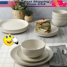 Stoneware 12-Piece Dinnerware Set w/Salad & Dinner Plates &Bowls Service for 4