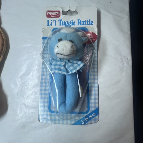 Playskool Baby Soft Li'l Tuggies Rattle 5165 Blue Cow Gingham Collar 1988 Rare!