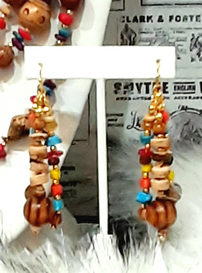 COOKIE LEE 🍪 Collar Colorido Madera, Cuentas, 15"L + Pendientes 3"L Ju1 Foto 4 de 4
