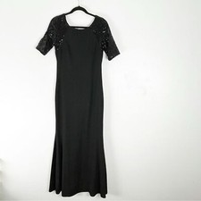 CALVIN KLEIN Black Sequin SleevesHidden Back Zipper Lined Maxi Dress, Size 4