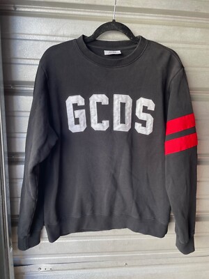 GCDS Black Red Logo Regular Crewneck Sweater Men's Size XS