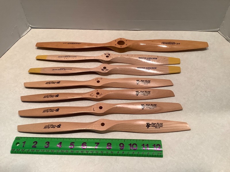 NEW wood RC airplane propellers LOT of 7, 20"/16"/15"