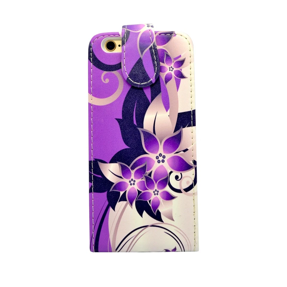 CASE FOR APPLE IPHONE 6 PLUS PURPLE CREAM FLOWER PU LEATHER FLIP POUCH COVER  - Image 3 of 4