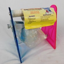 Polly's Portable Small Parrot Stand Feed Cup Nail Trim Perch Red Blue 8" Long