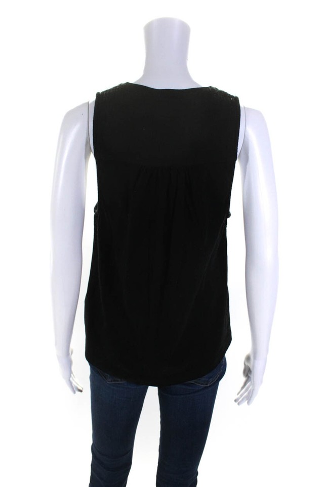 Splendid Womens Cotton Gauze Sleeveless Button Up Tank Shirt Black Size