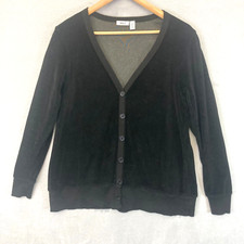 WILT Slouchy Velour Cardigan Sweater Black Womens XS Velour Made In USA Boxy