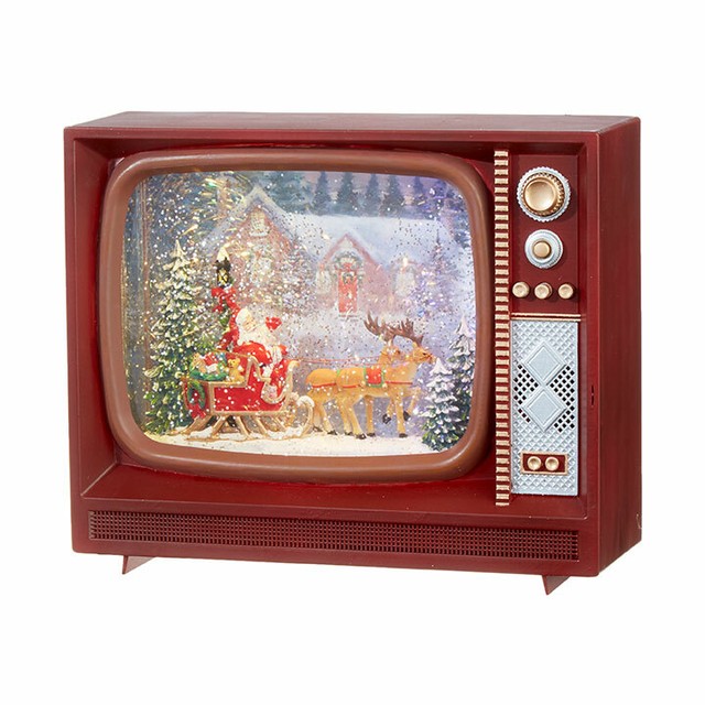 9.75" Santa & Reindeer Lighted Water TV Christmas Snow Globe 3940521