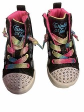 Skechers Twinkle Toes Shuffles Light Up Girls Size 6 sneakers Rhinestone Shoes