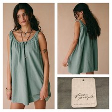 Free People Free-est Amanda Cotton-Linen Mini Dress Lily Pad Green XS NWT $68
