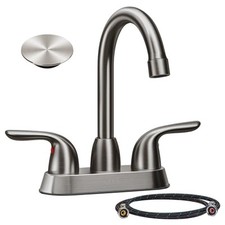 Bathroom Sink Faucet for 3 Hole, 4 Inch Stainless Two-handled Metallic Grey