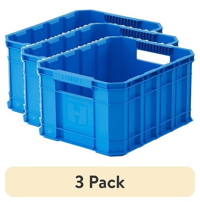 (3 pack 8.5 Gallon Stackable Plastic Utility Crate Blue