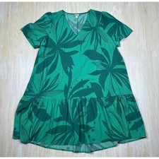 A New Day Green Leaf Drop Waist Shift V-Neck Short Sleeve Vacation Dress Large