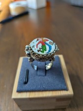 Vintage Poison ring  Size adjustable painted Folk scene