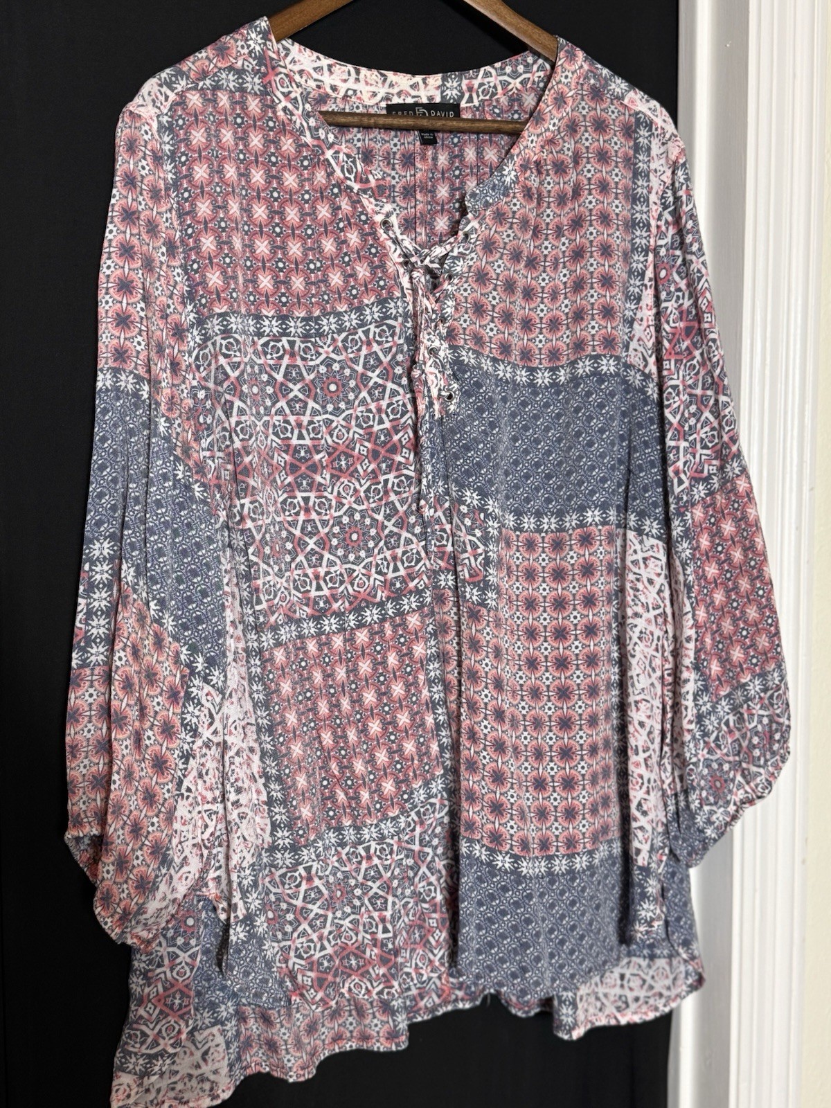 Fred David Button Patchwork 3X Blue Bohemian Flor… - image 2