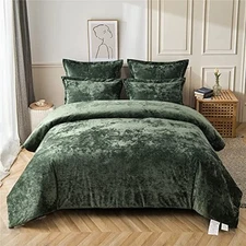  Distressed Velvet Comforter Set, 5 Pieces Distressed King Blackish Green