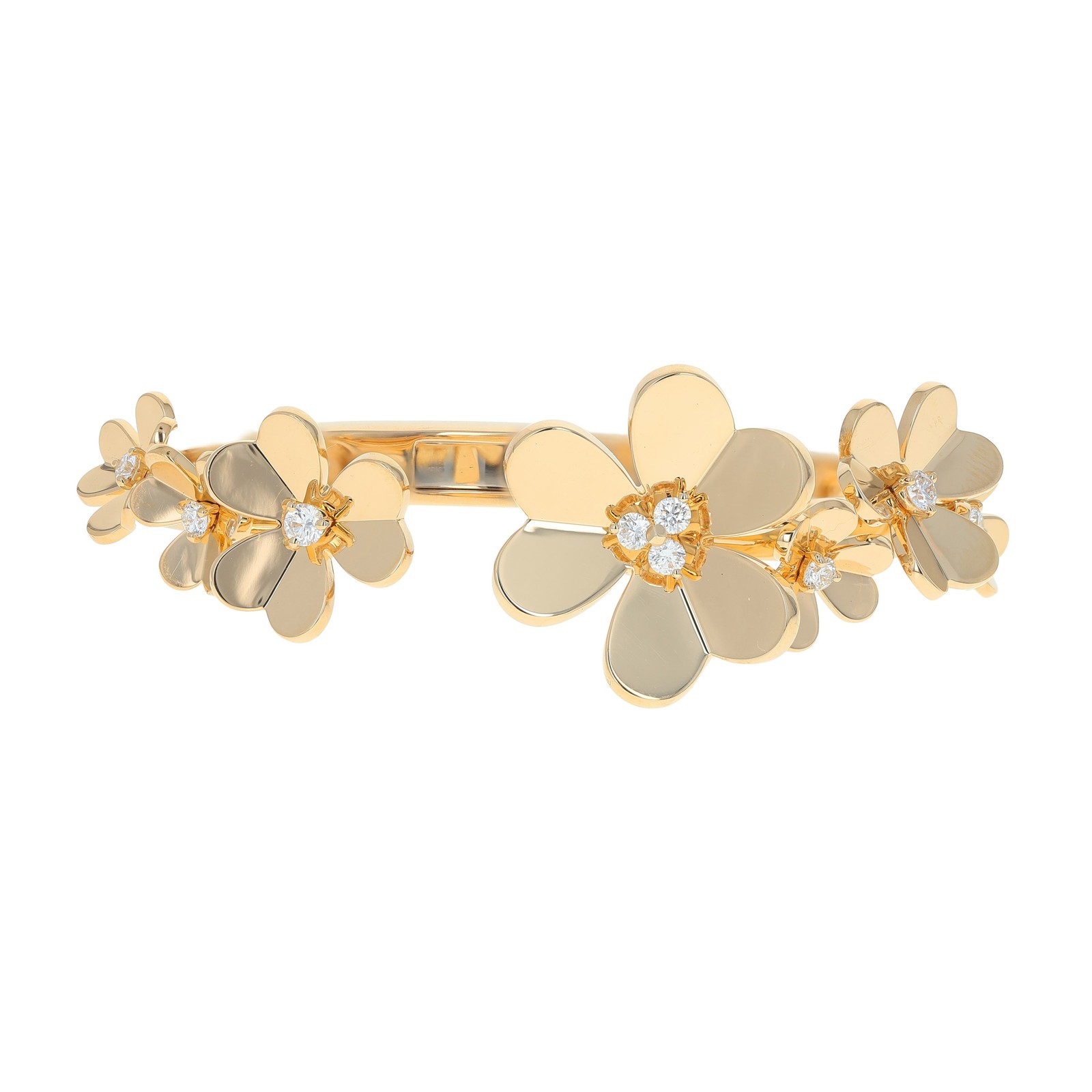 Van Cleef & Arpels Frivole 18k Yellow Gold Diamond Flower Cuff Bracelet