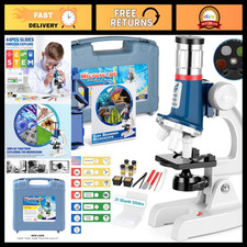 58-Piece Kids Microscope Kit - 100X-1200X Magnification, LED Light, Metal Body,