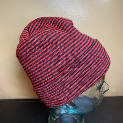 Northland Woolen Inc. Black Red Stripe Soup Hat, Made In USA From Mill End Yarn