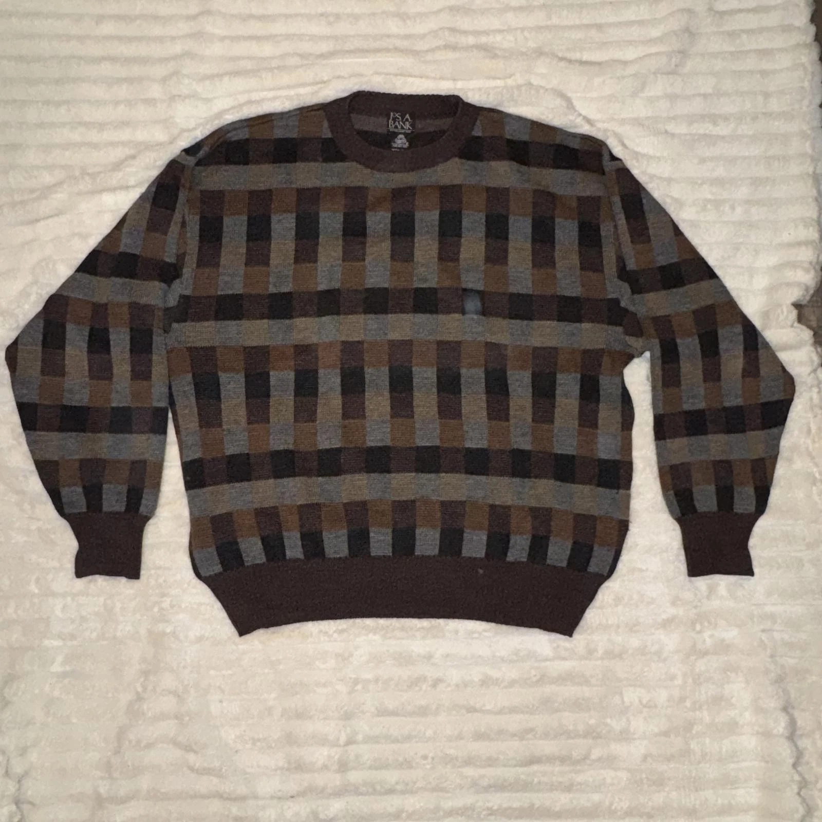 Vintage 100% Merino Wool Sweater Geometric XL Grandpacore Eclectic Grandpa