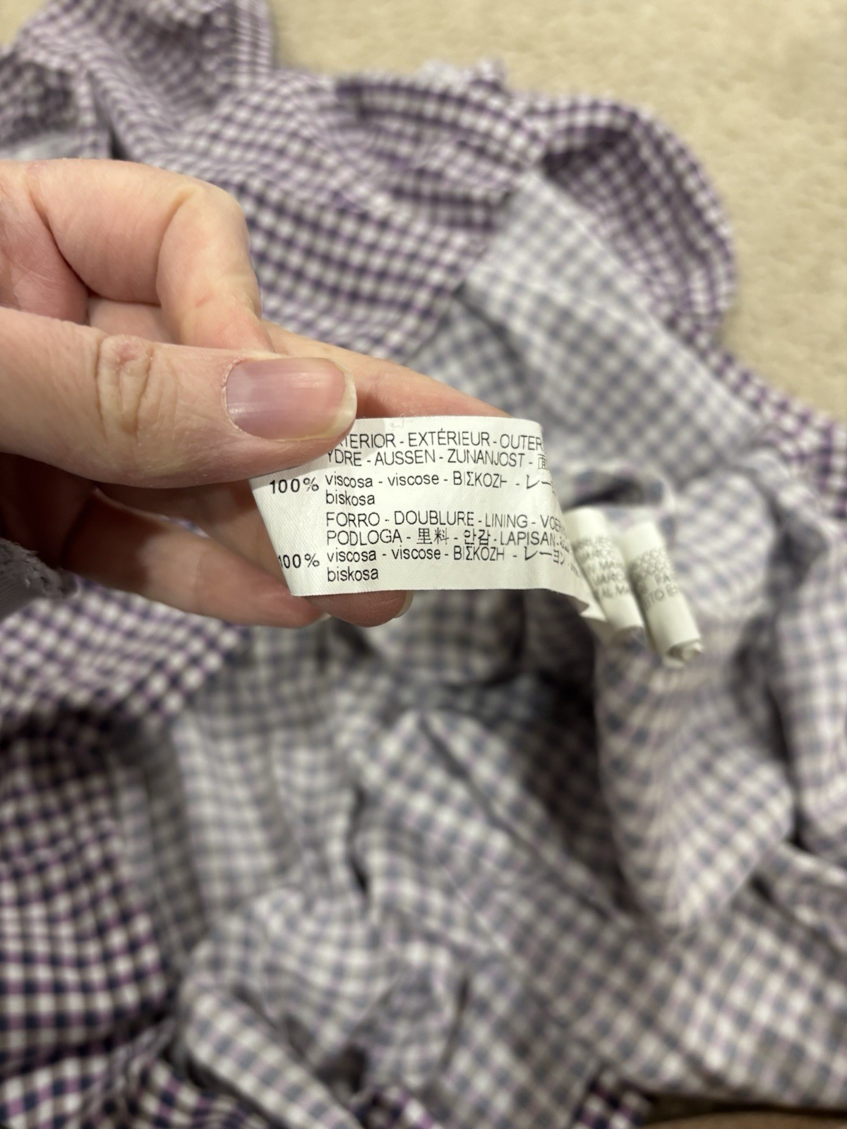 Zara Purple/White Gingham Checked Kids Dress Puff Sleeves Button Closure thumbnail 5