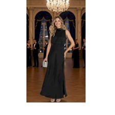 Lulus Classic Elegance Black Satin Sleeveless Mock Neck Maxi Dress Large New