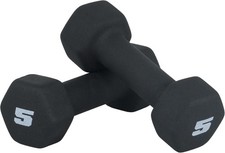 Barbell 5 LB Neoprene Dumbbell Hand Weights - Pair  Black