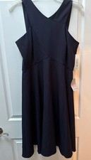 NWT  Eliza J Dress Cross Neck Fit & Flare Womens 16 Navy Blue Halter Sleeveless