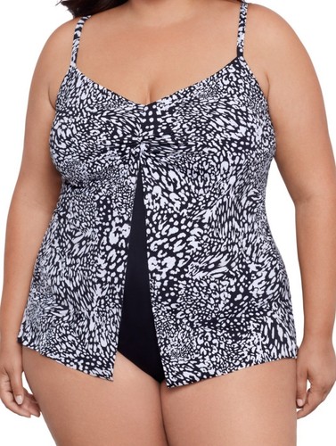 Swim Solutions Übergröße bedruckter Flyaway Fauxkini Einteiler Leopard Swirl 22W - Bild 1 von 7
