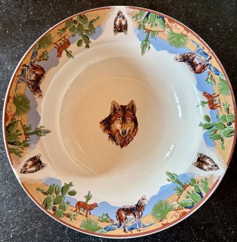 Vintage Tienshan Coyote wolf Southwestern Theme Stoneware 8.5 In Soup Bowls