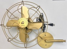 Vintage Style Royal Navy London Brass Gold Wall Mount Electric Fan 4 Blade