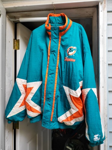 VINTAGE Miami Dolphins Starter Jacket XL Xtra Large NFL Coat Mens Puffer 90s ๐