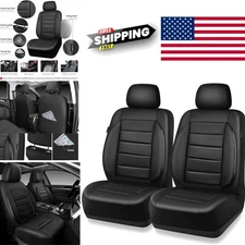 Faux Leather Car Seat Covers Front Seat Set Universal Fit Solid Black Design