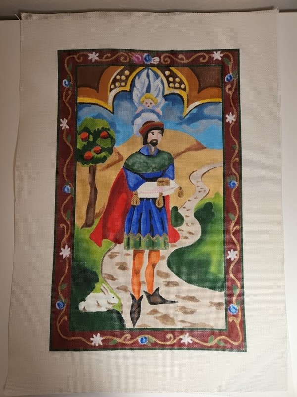 Needlepoint canvas. One of the three kings 10" x 15 1/2" Hand painted 18 count