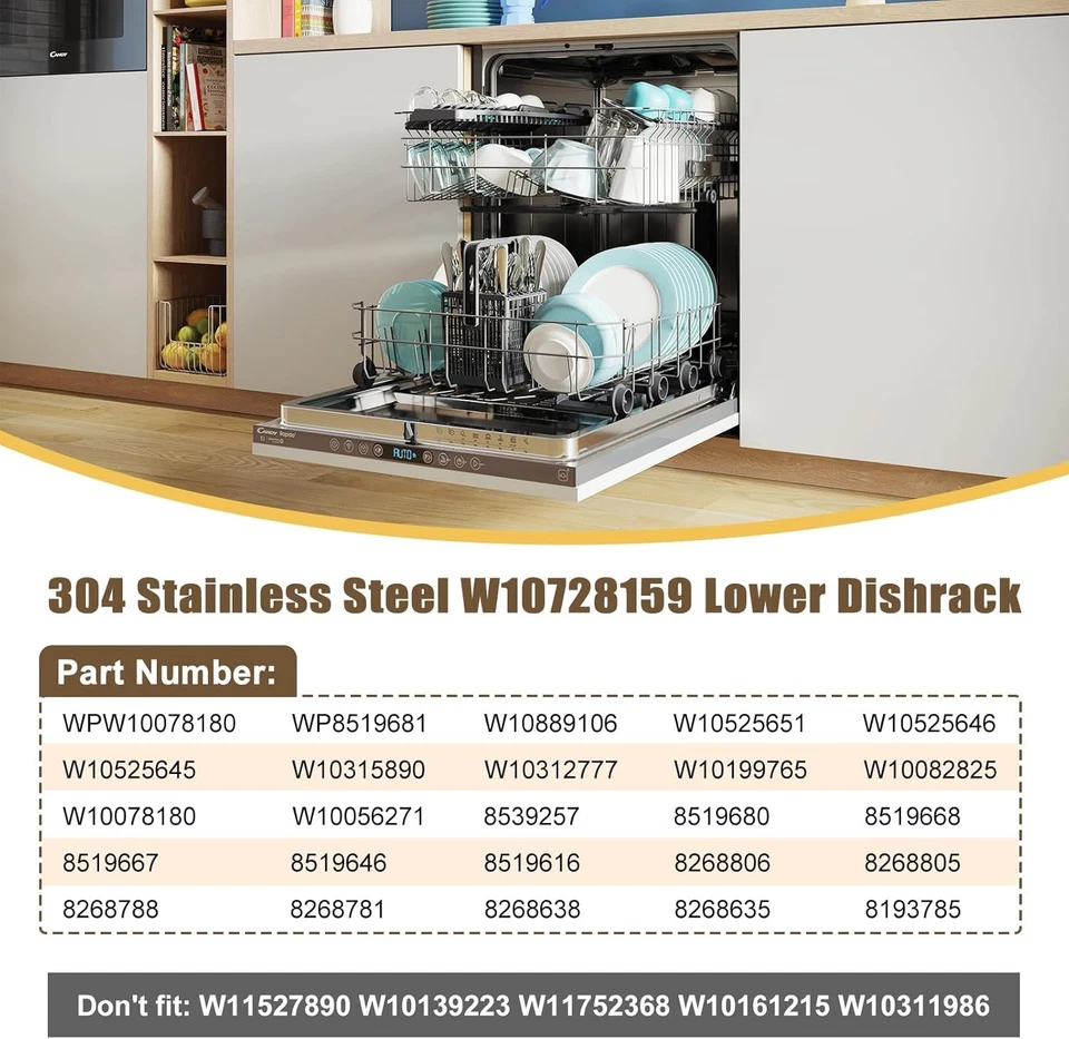 Rack inferior para máquina de lavar louça 304 aço inoxidável W10728159 W10525646 para Kitchenaid - Imagem 4 de 4