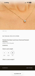 PANDORA Era Bezel Lab-Created Diamond Pendant Necklace 0.50ctw 14k Gold