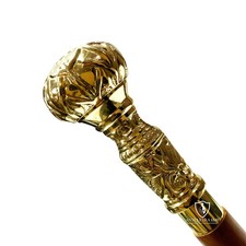 Vintage Victorian Brass Handle Wood Walking Stick Cane Vintage Style