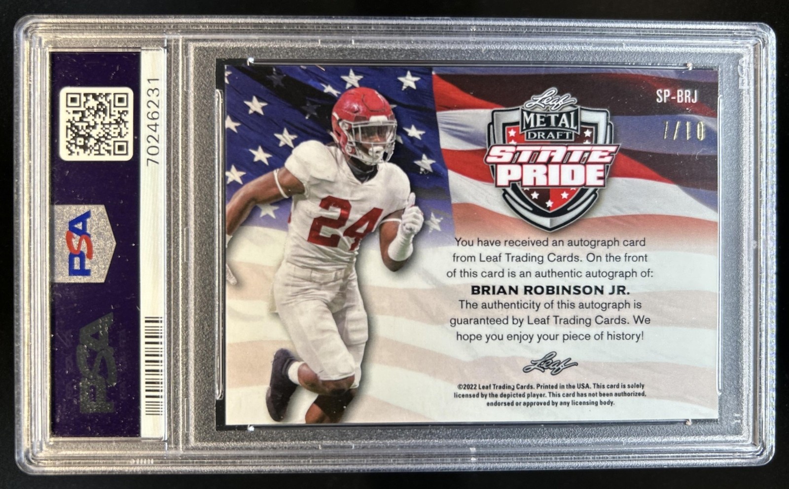 2022 Leaf Metal Draft Brian Robinson Jr. State Pride Auto Autograph RC /10 PSA 9 view 2