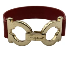 Salvatore Ferragamo - Bordeaux Gold Leather Hardware Bracelet