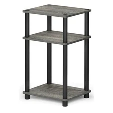Maklaine Turn-N-Tube Wood 3-Tier End Table in French Oak Gray/Black