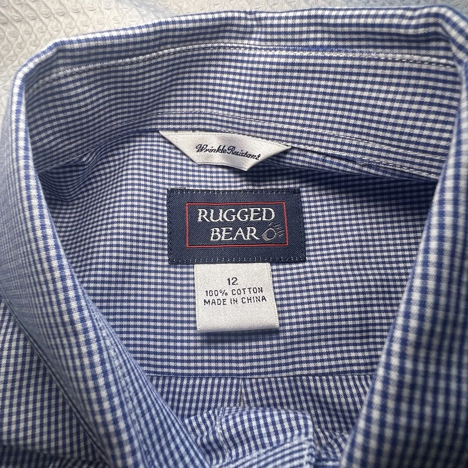 RUGGED BEAR NUEVO CON ETIQUETAS Niños 12 Azul Blanco Rayas Camisa Abotonada Boda Pascua Foto 3 de 4