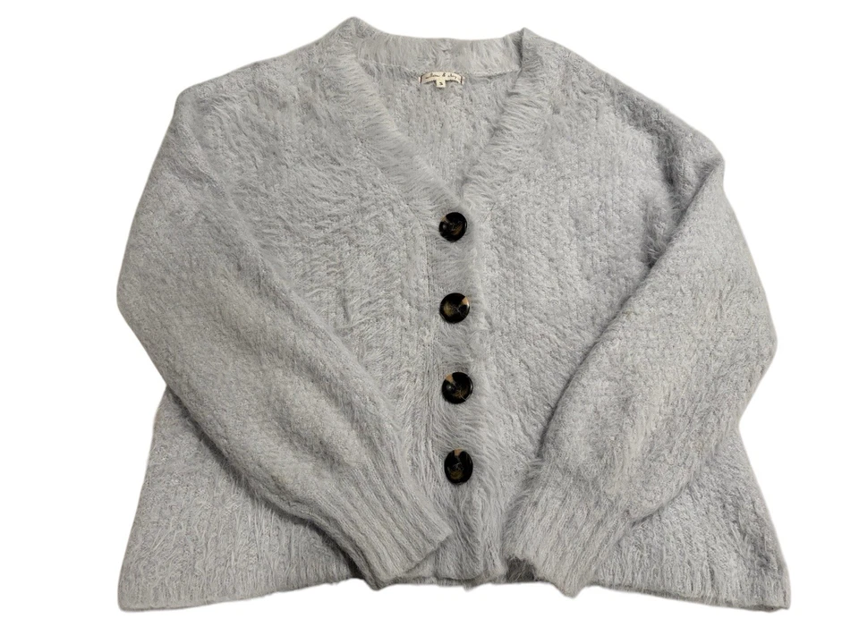 Willow & Clay Eyelash Gray Fuzzy Cardigan Size Small - Image 1 of 4