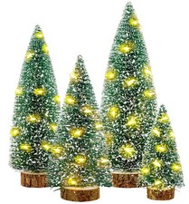 Small Christmas Tree with Lights 4 Pcs Table Top Mini Wooden Bases LED String