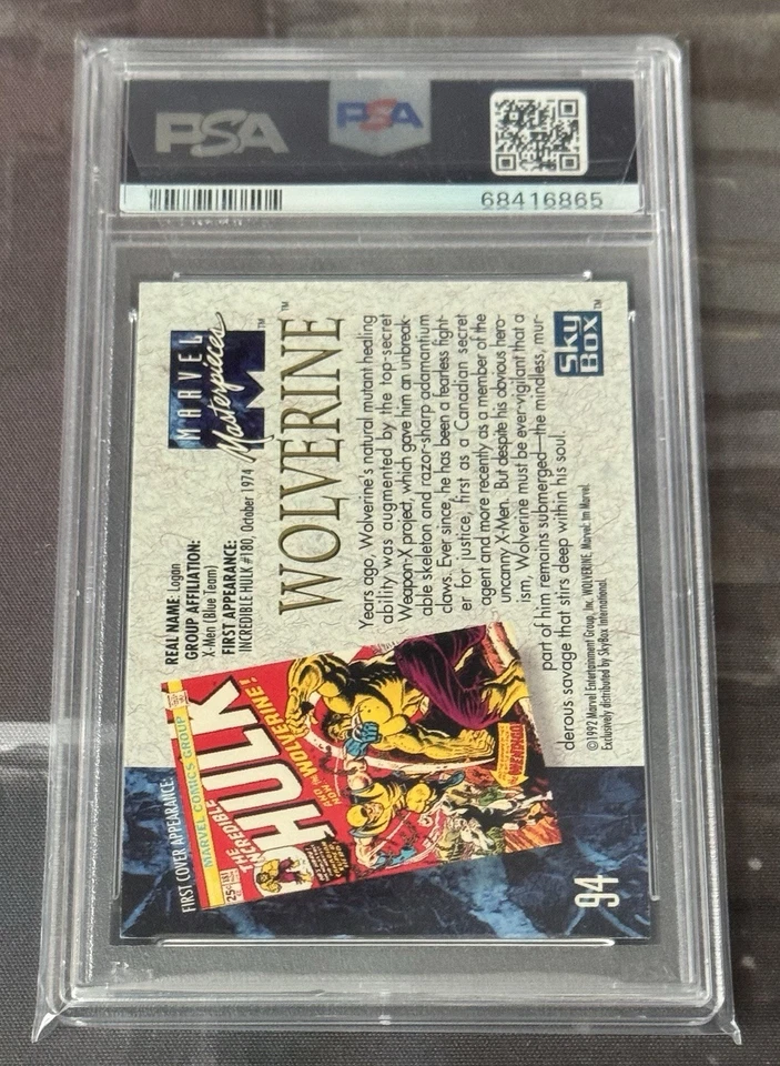 1992 Marvel Masterpieces Wolverine #94 PSA 10 Gem Mint Joe Jusko - Image 2 of 2