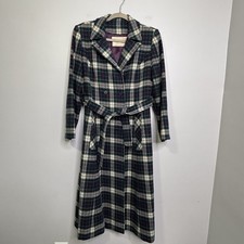 VINTAGE Pendleton Coat Womens Size 12 Green Plaid Wool Long Button Front USA