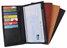 Genuine Leather Checkbook Cover Register Holder Slim Wallet for Men  Women