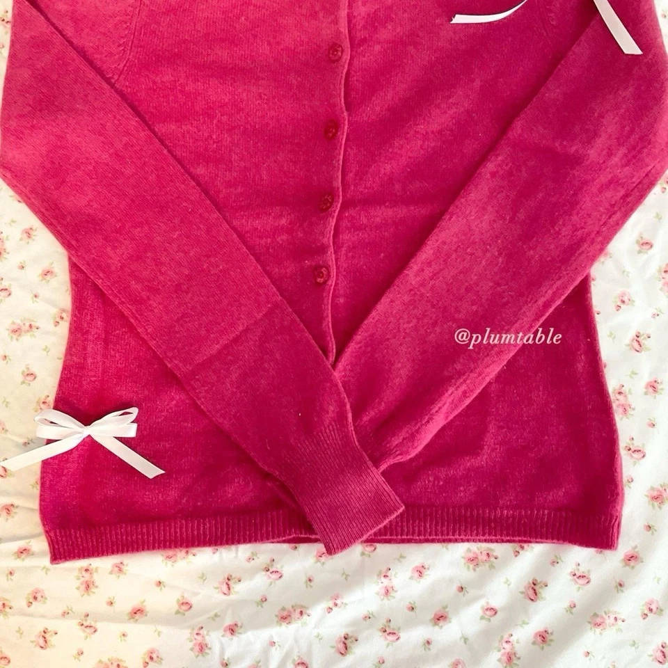 Cárdigan suéter cachemir rosa púrpura luna marina mujer talla pequeña/mediana Foto 3 de 4